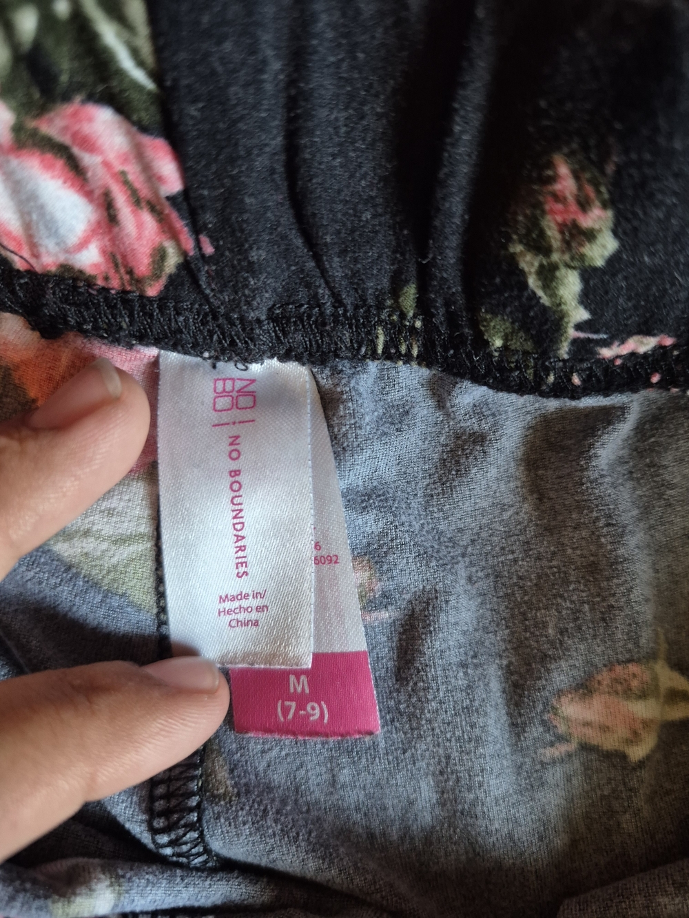 No Boundaries Black Pajama Pants with Pink Floral Print - Picture 2 of 2